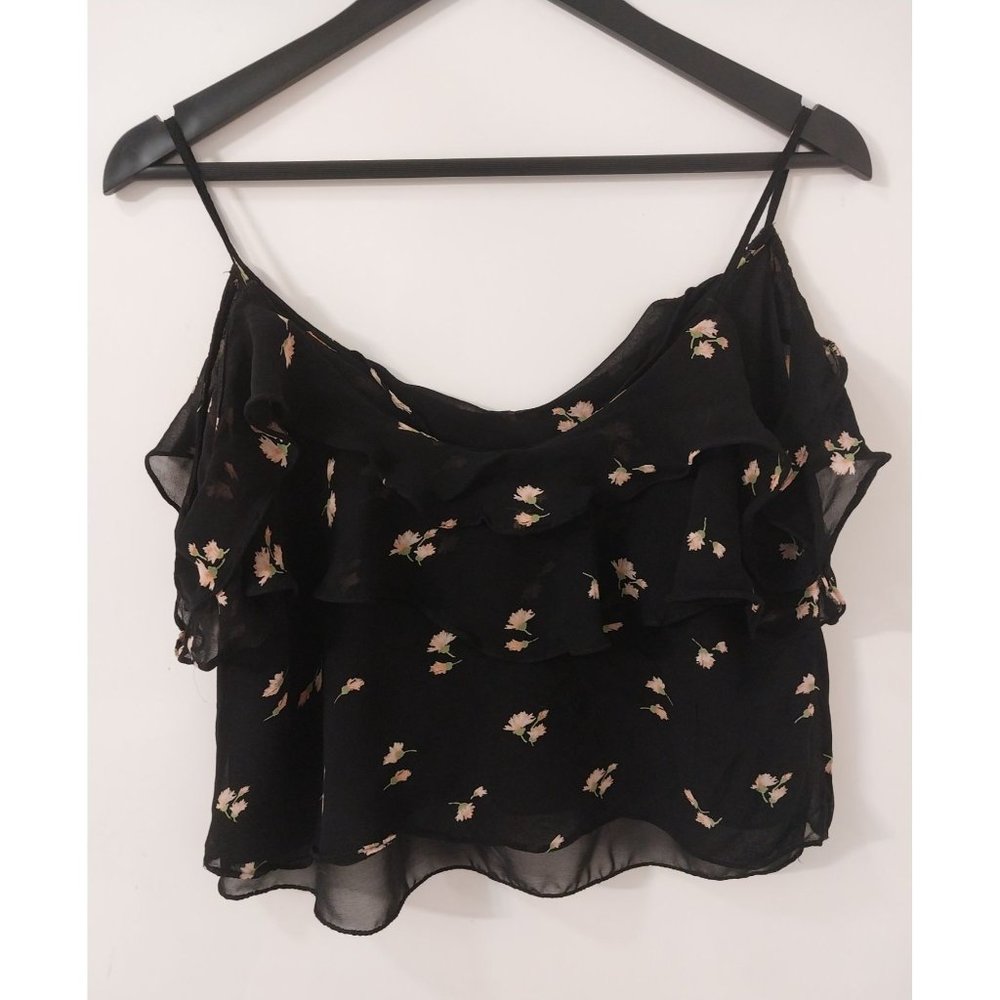 ZARA Trafaluc Collection Floral Chiffon Crop Tank Top Cold Shoulder Sz M